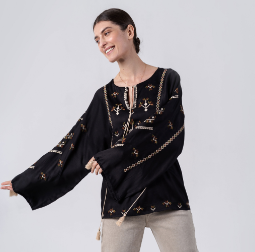 Легка блузка вільного крою з орнаментом Indi